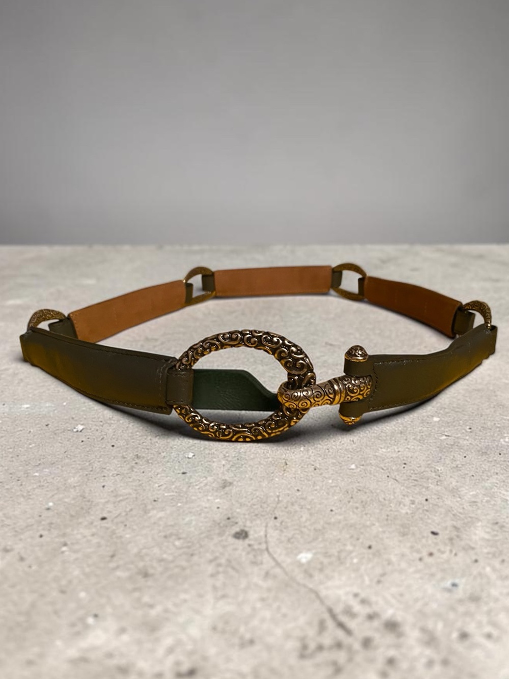 Brighton Women’s Silver and Gray Belt with Ornate Metal Buckle Length: 36 inches